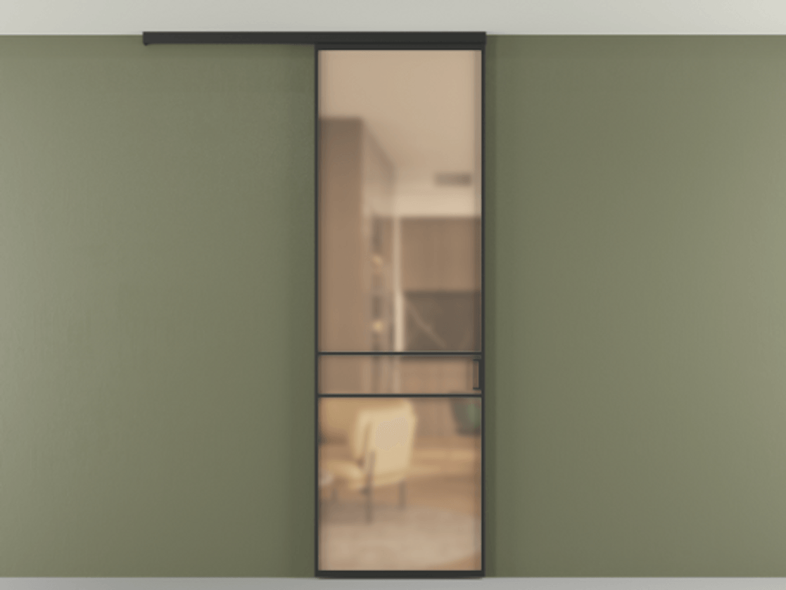 Перегородка Формато вдоль стены на потолок 1 створка АЛПР 040.02 Алюминий Черный Сатинированное оранжевое стекло, триплекс Цена 704498 ₸ | Volhovec