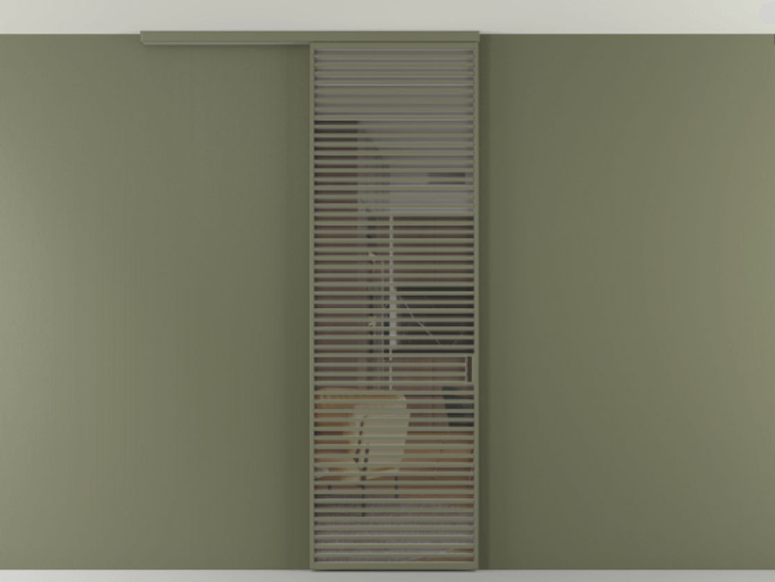 Перегородка Формато вдоль стены на потолок 1 створка АЛПР 040.07 Алюминий оливковый тёмный Прозрачное серое стекло, триплекс Цена 1343472 ₸ | Volhovec