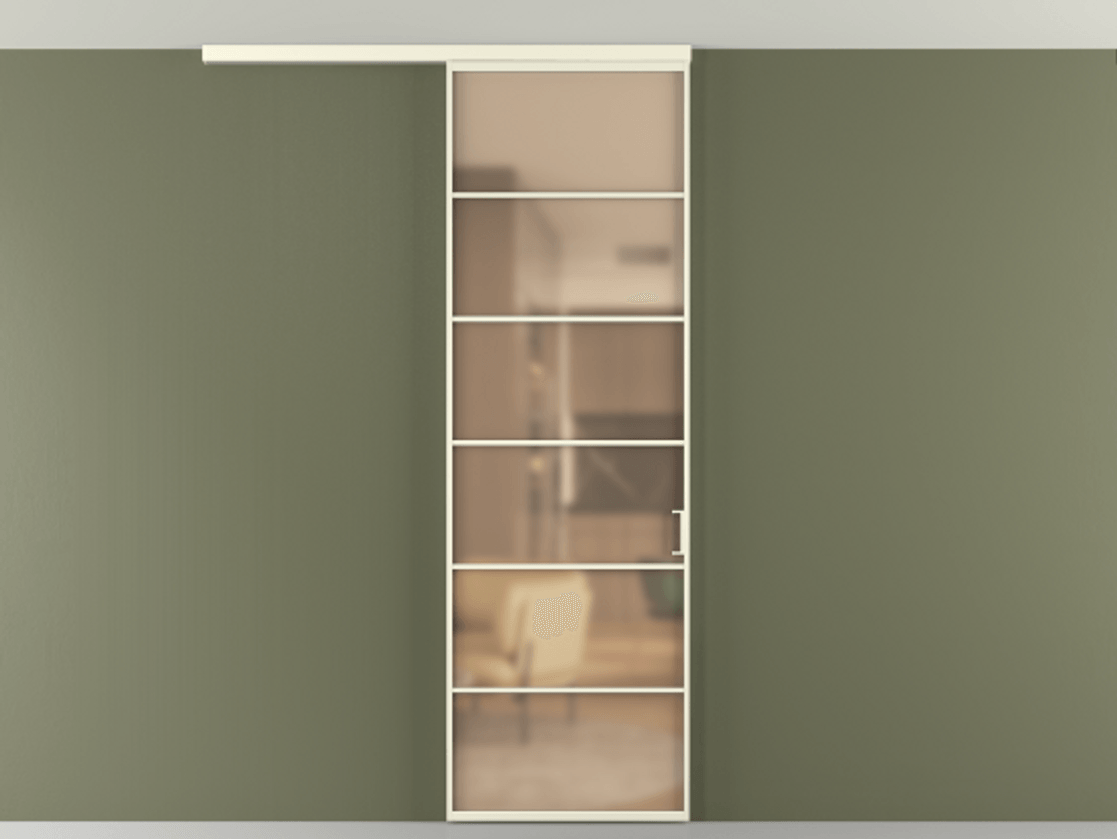 Перегородка Formato вдоль стены на потолок 1 створка АЛПР 040.04 Алюминий молочно-белый Сатинированное оранжевое стекло, триплекс Цена 673000 ₸ | Volhovec