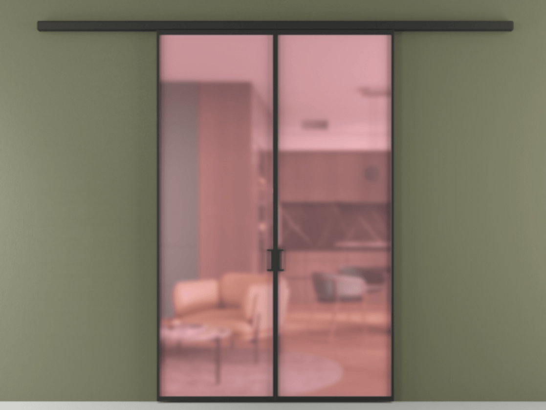 Перегородка Formato вдоль стены 2 створки АЛПР 040.01 Алюминий Черный Сатинированное розовое стекло, триплекс Цена 1165500 ₸ | Volhovec