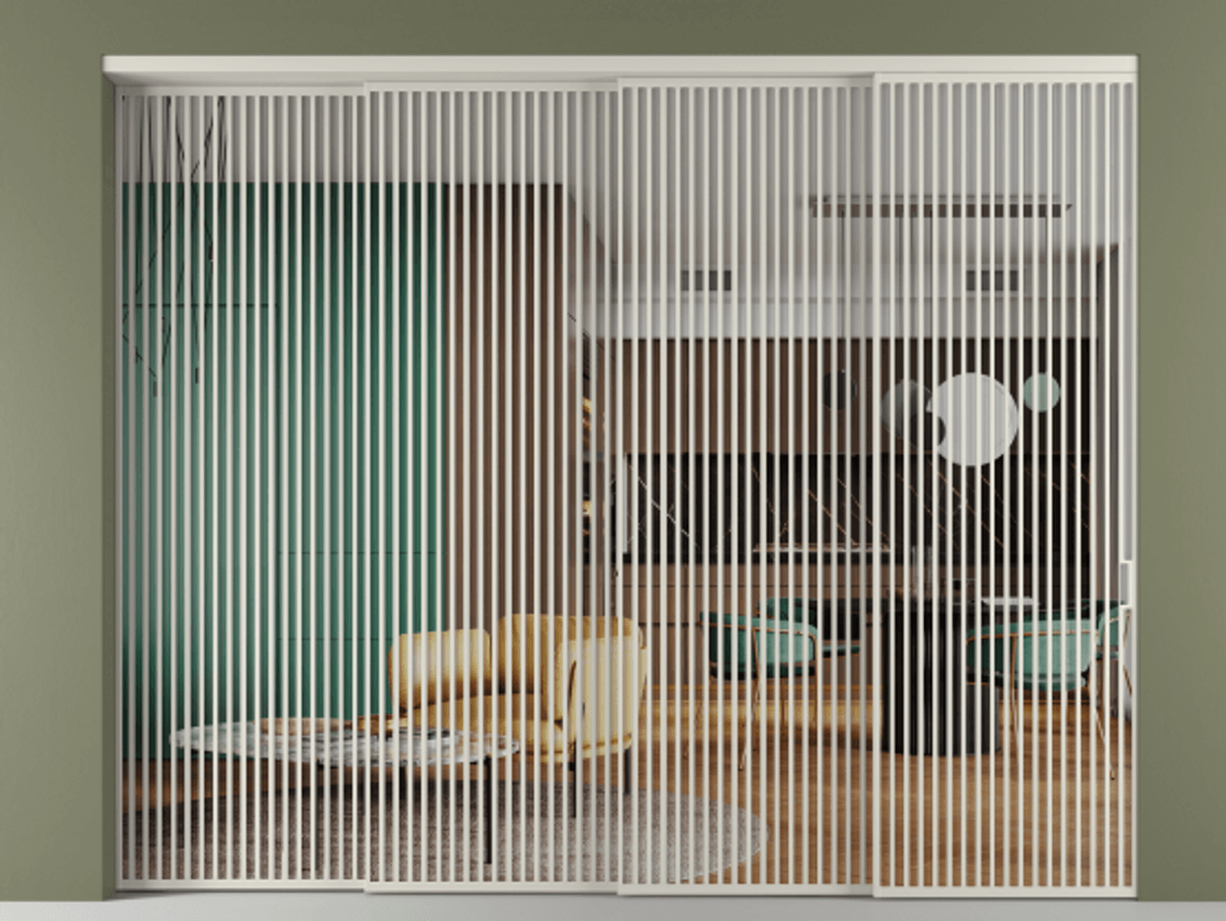 Перегородка Формато внутри проёма 4 створки с синхронным механизмом АЛПР 040.06 Алюминий тёплый серый Прозрачное стекло "Кристал Вижн", калёное Цена 6070075 ₸ | Volhovec