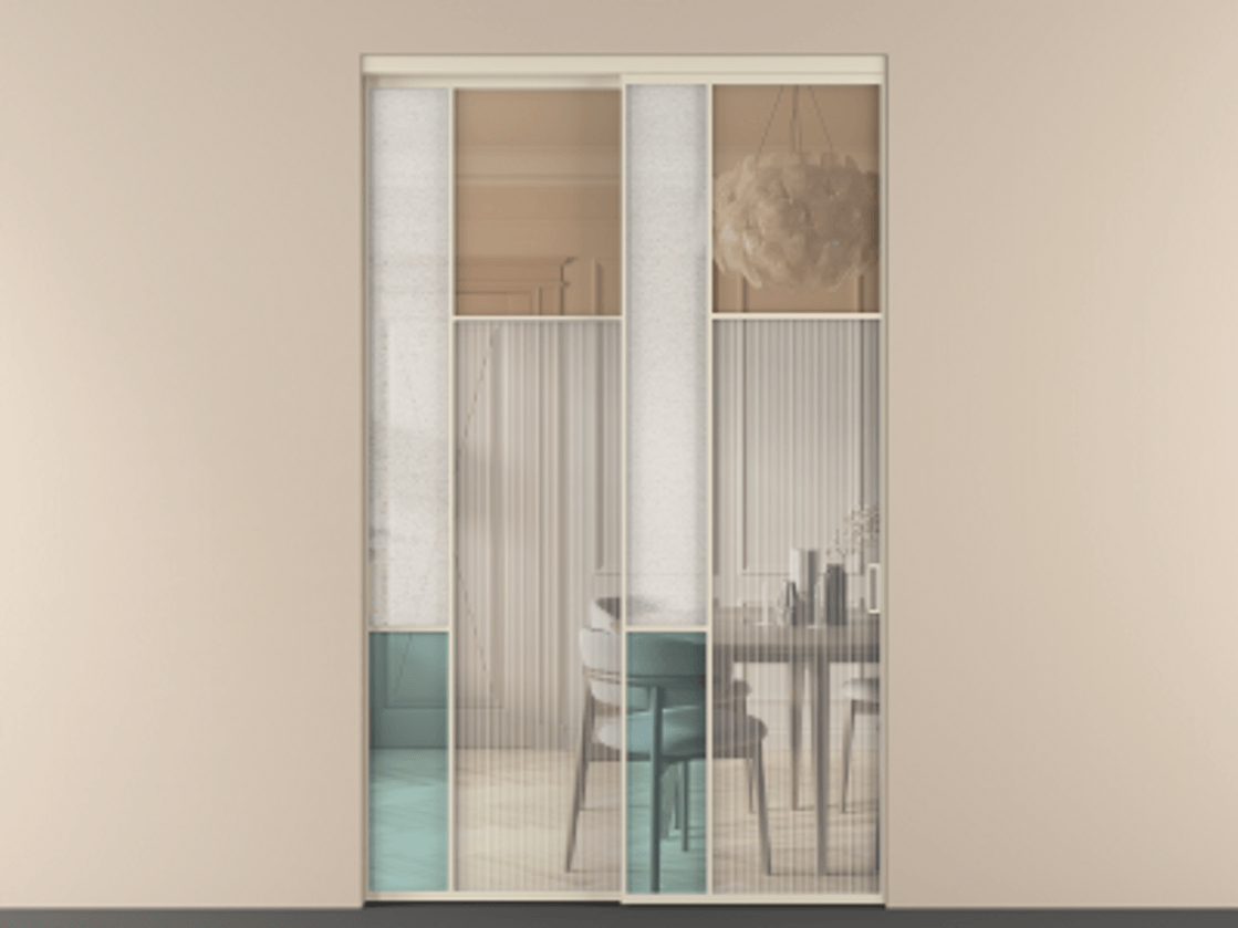 Перегородка Mosaic внутри проёма 2 створки АЛПР 041.11 Алюминий бежево-серый Комбинация стекол Группы 1 и Группы 3 Цена 3158400 ₸ | Volhovec