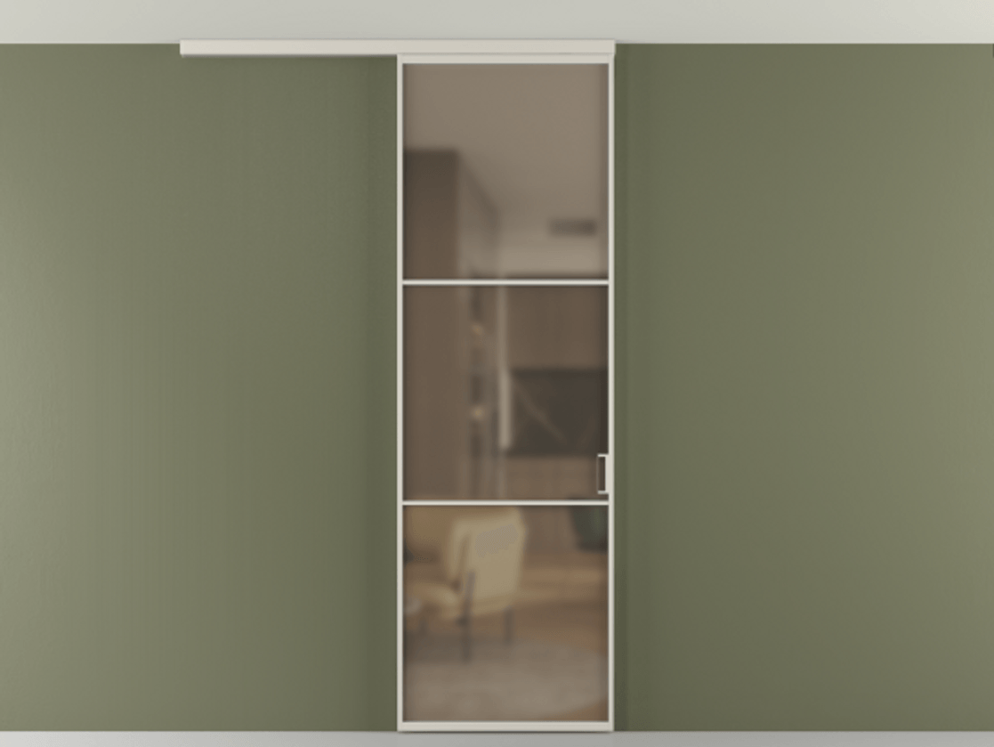 Перегородка Formato вдоль стены на потолок 1 створка АЛПР 040.03 Алюминий облачно-серый Сатинированное бронзовое стекло, триплекс Цена 732246 ₸ | Volhovec