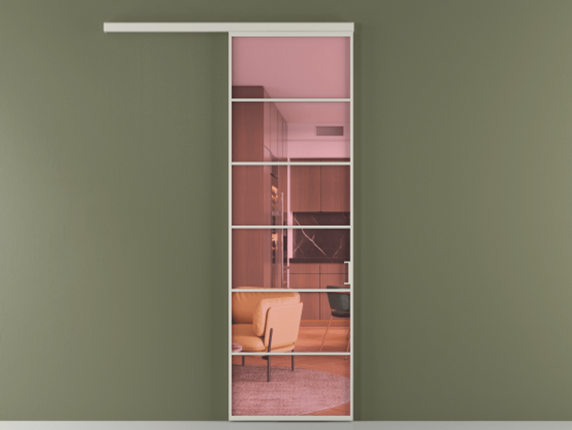 Перегородка Формато вдоль стены 1 створка АЛПР 040.04 Алюминий тёплый серый Прозрачное розовое стекло, триплекс Цена 849139 ₸  | Volhovec