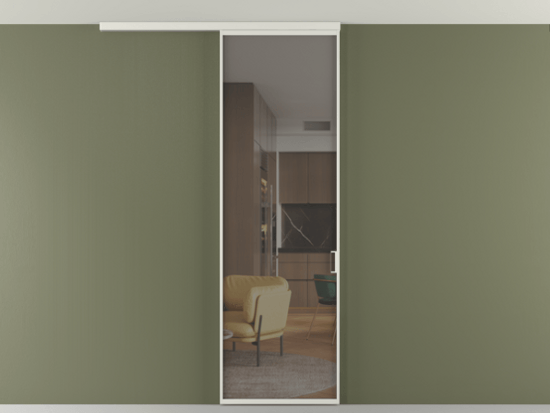 Перегородка Formato вдоль стены на потолок 1 створка АЛПР 040.01 Алюминий серый Прозрачное серое стекло, триплекс Цена 698567 ₸ | Volhovec