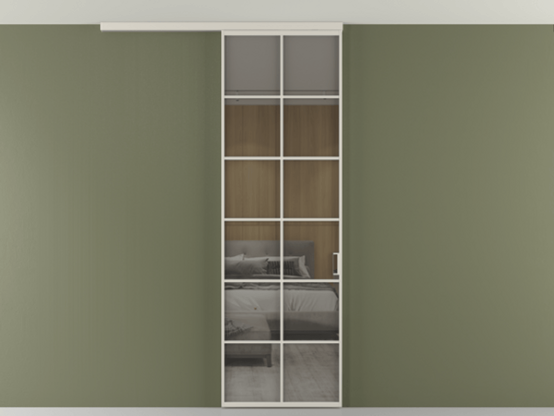 Перегородка Формато вдоль стены на потолок 1 створка АЛПР 040.05 Алюминий облачно-серый Рефлективное серое стекло "Стопсол", калёное Цена 863745 ₸ | Volhovec