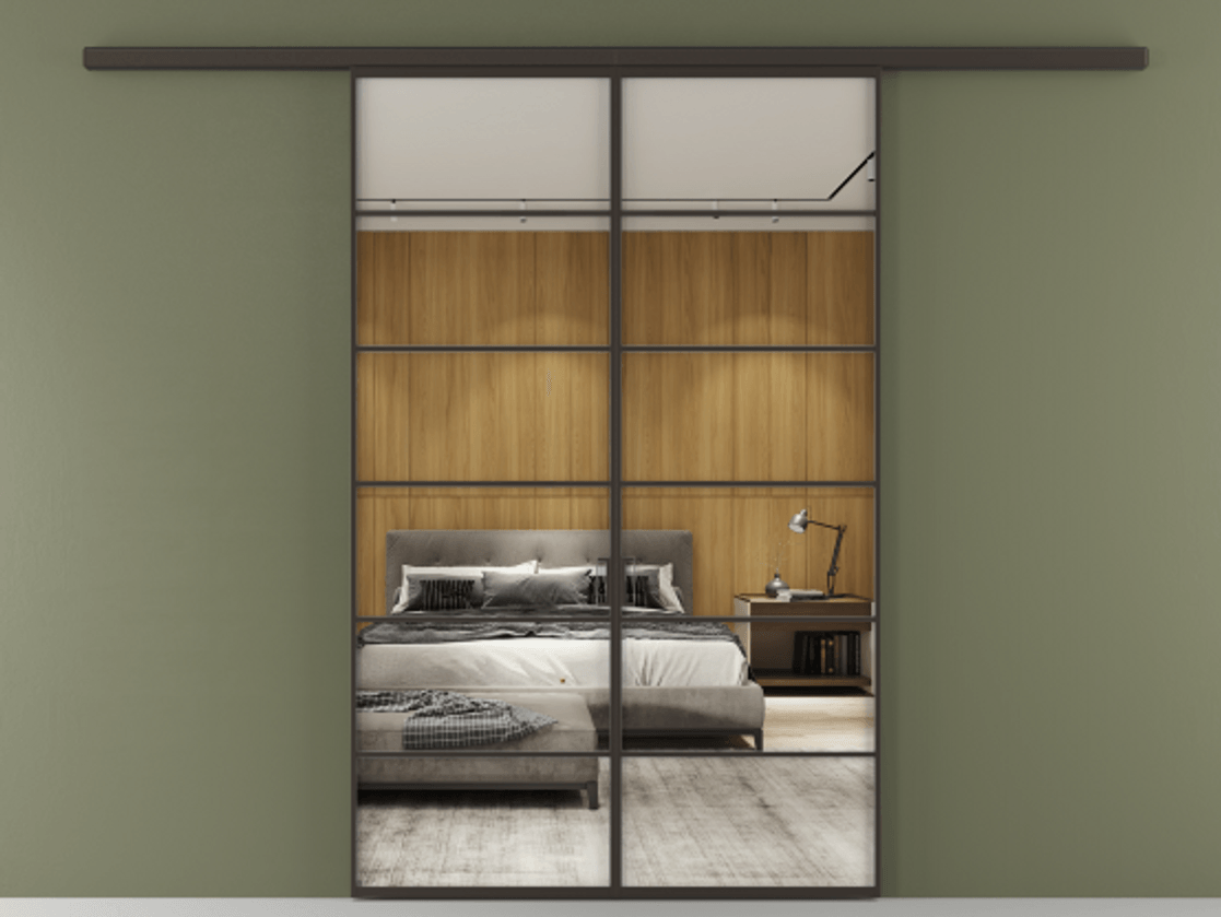 Перегородка Формато вдоль стены 2 створки АЛПР 040.04 Алюминий антрацит Двустороннее зеркало, триплекс , триплекс 6 мм Цена 1566054 ₸ | Volhovec