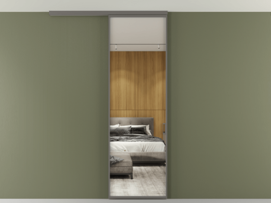 Перегородка Формато вдоль стены на потолок 1 створка АЛПР 040.01 Алюминий классический серый Двустороннее зеркало, триплекс , триплекс 6 мм Цена 698567 ₸ | Volhovec