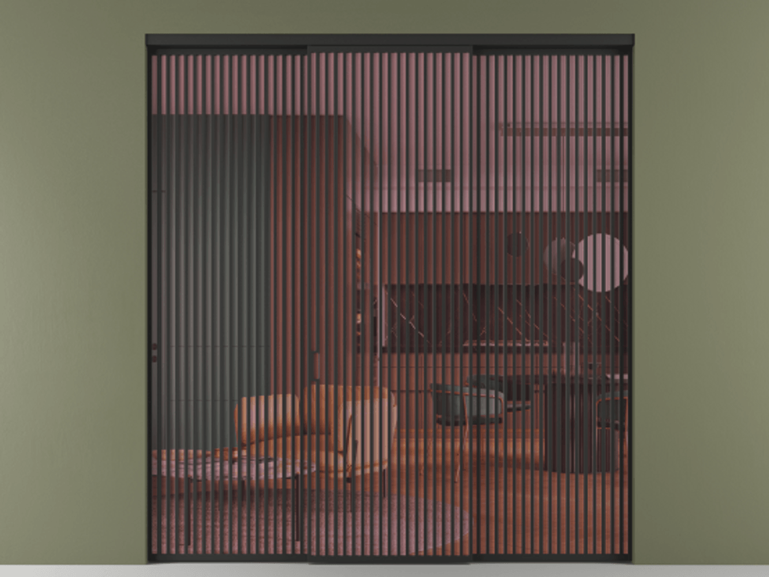 Перегородка Formato внутри проёма 3 створки АЛПР 040.06 Алюминий Черный Прозрачное розовое стекло, триплекс Цена 2886800 ₸ | Volhovec