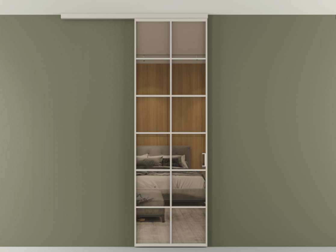 Перегородка Формато вдоль стены на потолок 1 створка АЛПР 040.05 Алюминий светло-бежевый Рефлективное бронзовое стекло "Стопсол", калёное Цена 863745 ₸ | Volhovec