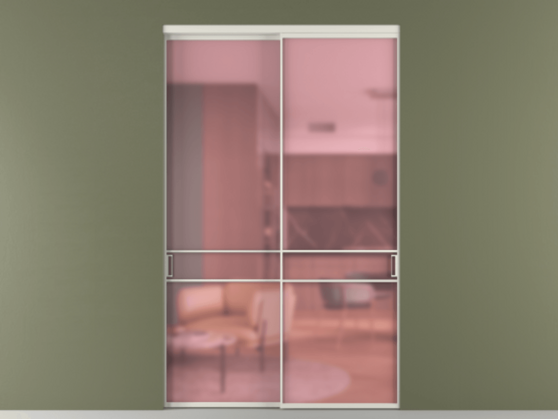 Перегородка Formato внутри проёма 2 створки АЛПР 040.02 Алюминий Белый Сатинированное розовое стекло, триплекс Цена 2568400 ₸  | Volhovec