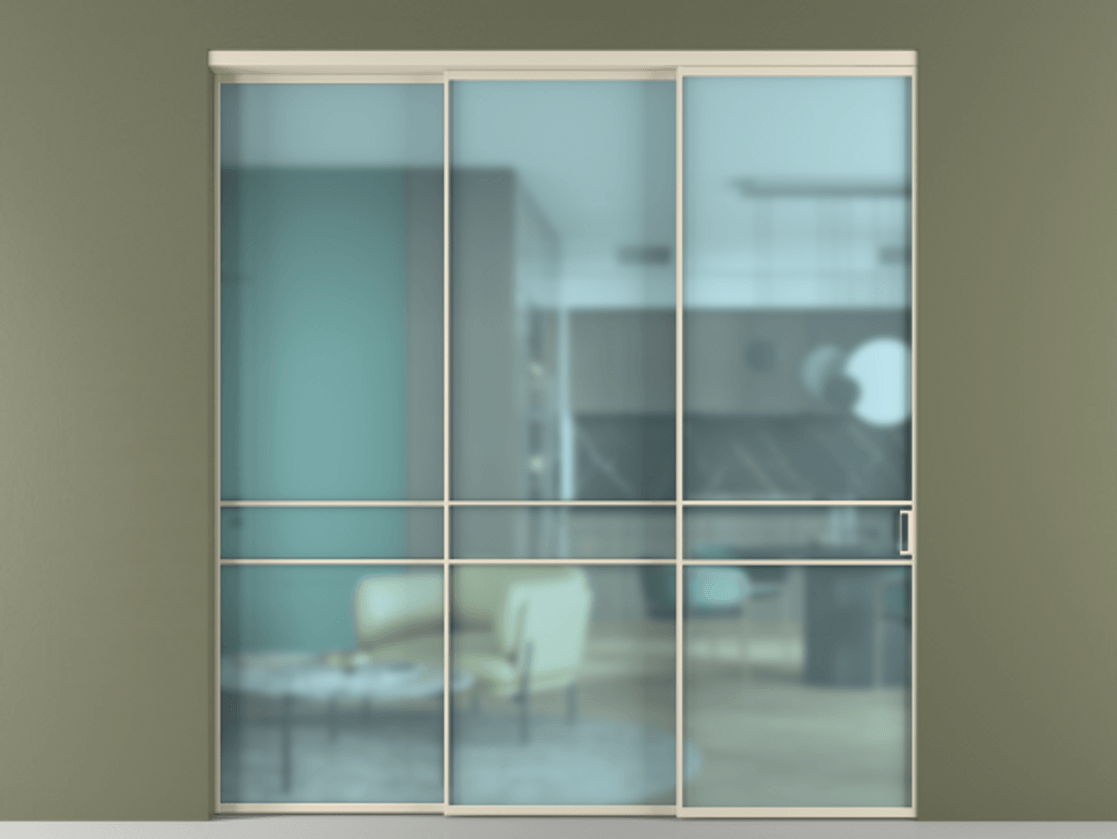 Перегородка Formato внутри проёма 3 створки с синхронным механизмом АЛПР 040.02 Алюминий бежево-серый Сатинированное голубое стекло, триплекс. Цена 2431100 ₸ 1. Полотно 3 шт. (800/2100 мм)
2. Комплект установки раздвижной системы
3. Базовый комплект фурнитуры
4. Комплект фурнитуры телескопик синхро-2
5.Ручка RONDO
. Фабрика дверей Волховец 8 (800) 551 43 19 Перегородка Formato внутри проёма 3 створки с синхронным механизмом АЛПР 040.02 Алюминий бежево-серый Сатинированное голубое стекло, триплекс Цена 2431100 ₸ | Volhovec