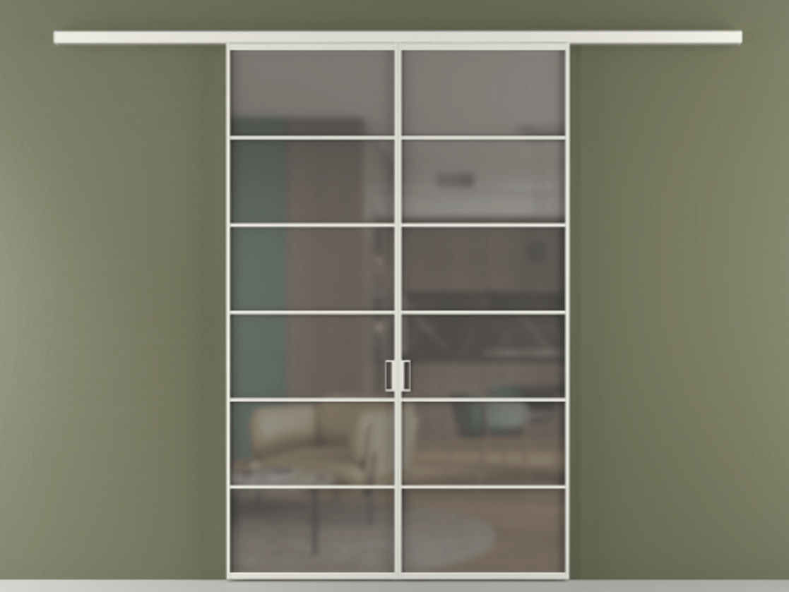 Перегородка Формато вдоль стены 2 створки АЛПР 040.04 Алюминий серый Сатинированное серое стекло, триплекс Цена 1566054 ₸ | Volhovec