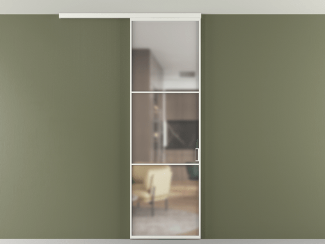 Перегородка Формато вдоль стены на потолок 1 створка АЛПР 040.03 Алюминий светло-серый Сатинированное стекло "Мателюкс Кристал Вижн", калёное, матовое, каленое 6 мм Цена 948856 ₸ | Volhovec