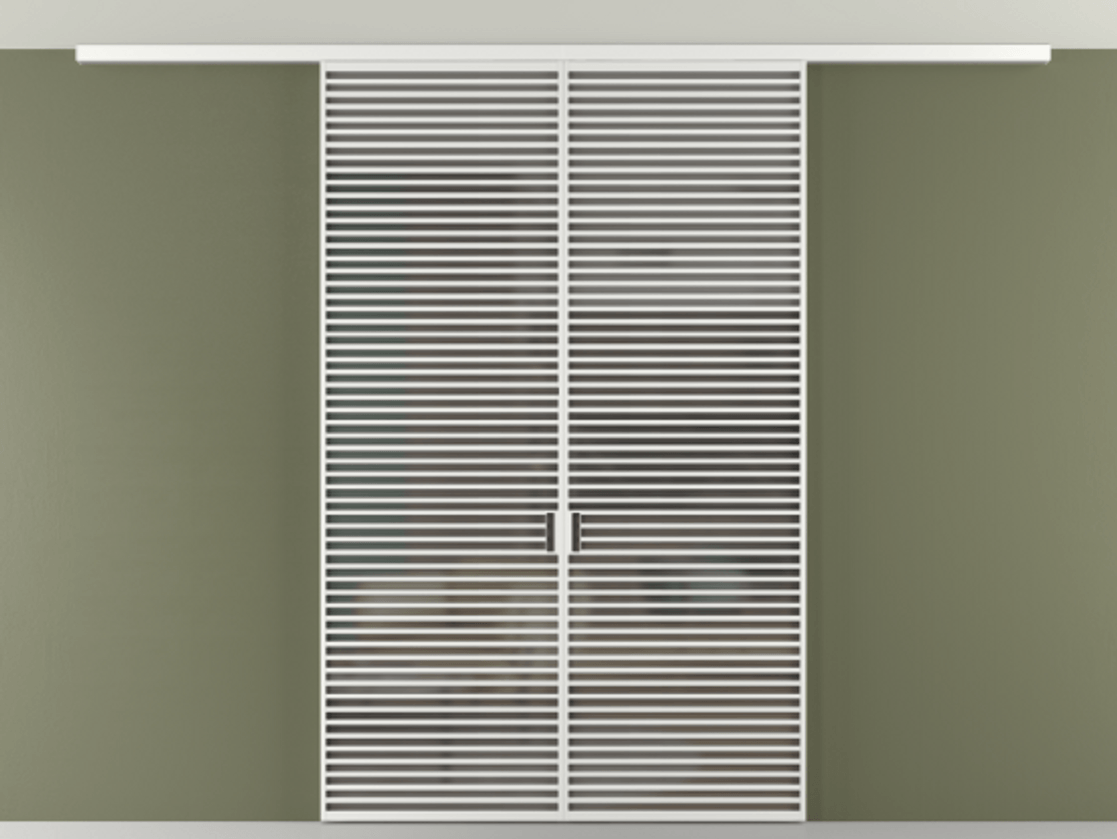 Перегородка Формато вдоль стены на потолок 2 створки АЛПР 040.07 Алюминий белоснежный Сатинированное серое стекло, триплекс Цена 2777211 ₸ | Volhovec