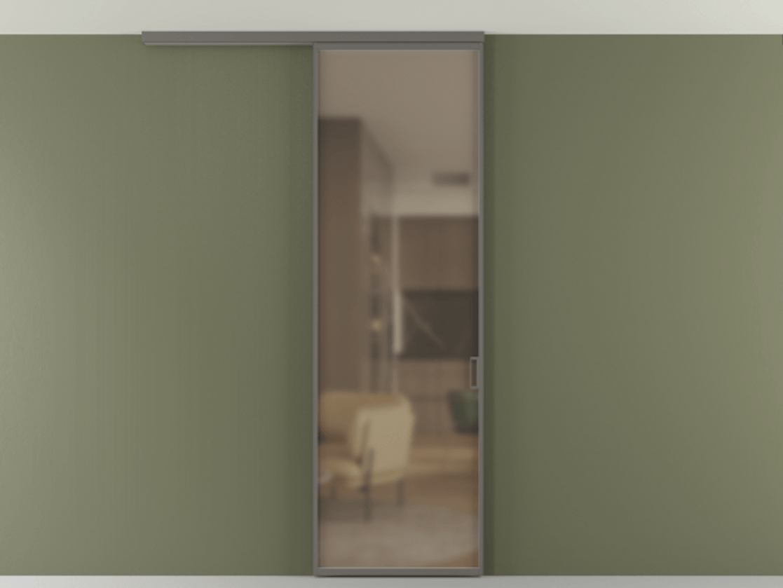 Перегородка Формато вдоль стены на потолок 1 створка АЛПР 040.01 Алюминий классический серый Сатинированное бронзовое стекло, триплекс Цена 698567 ₸ | Volhovec