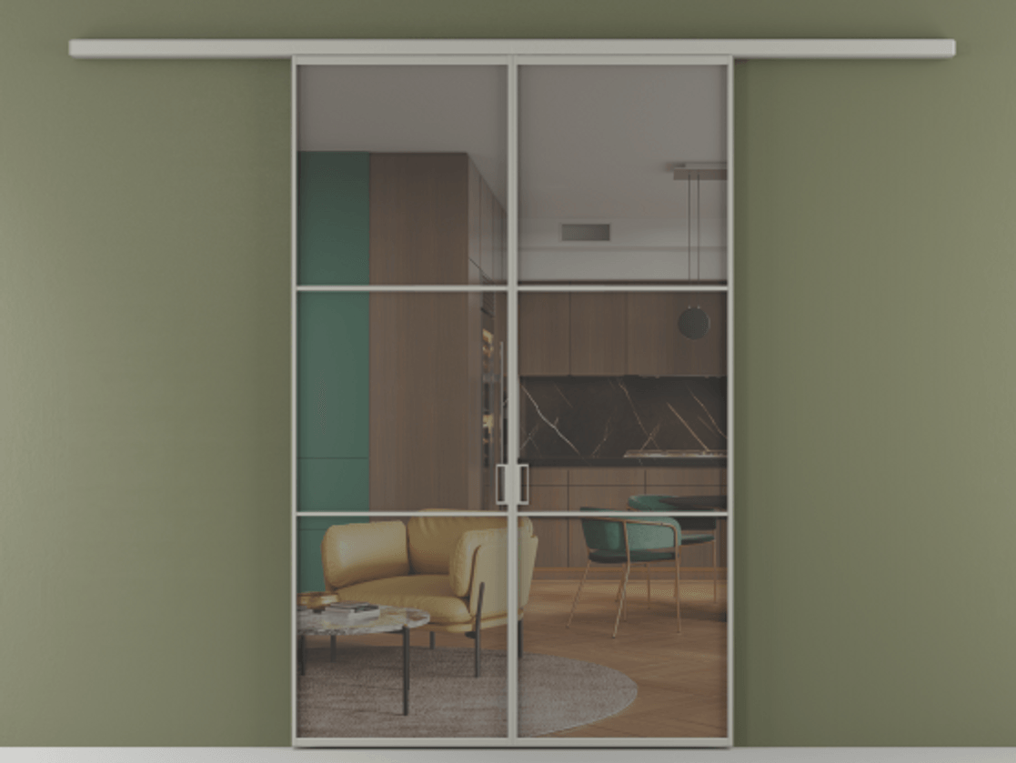 Перегородка Формато вдоль стены 2 створки АЛПР 040.03 Алюминий нейтральный серый Прозрачное серое стекло, триплекс Цена 1477602 ₸ | Volhovec