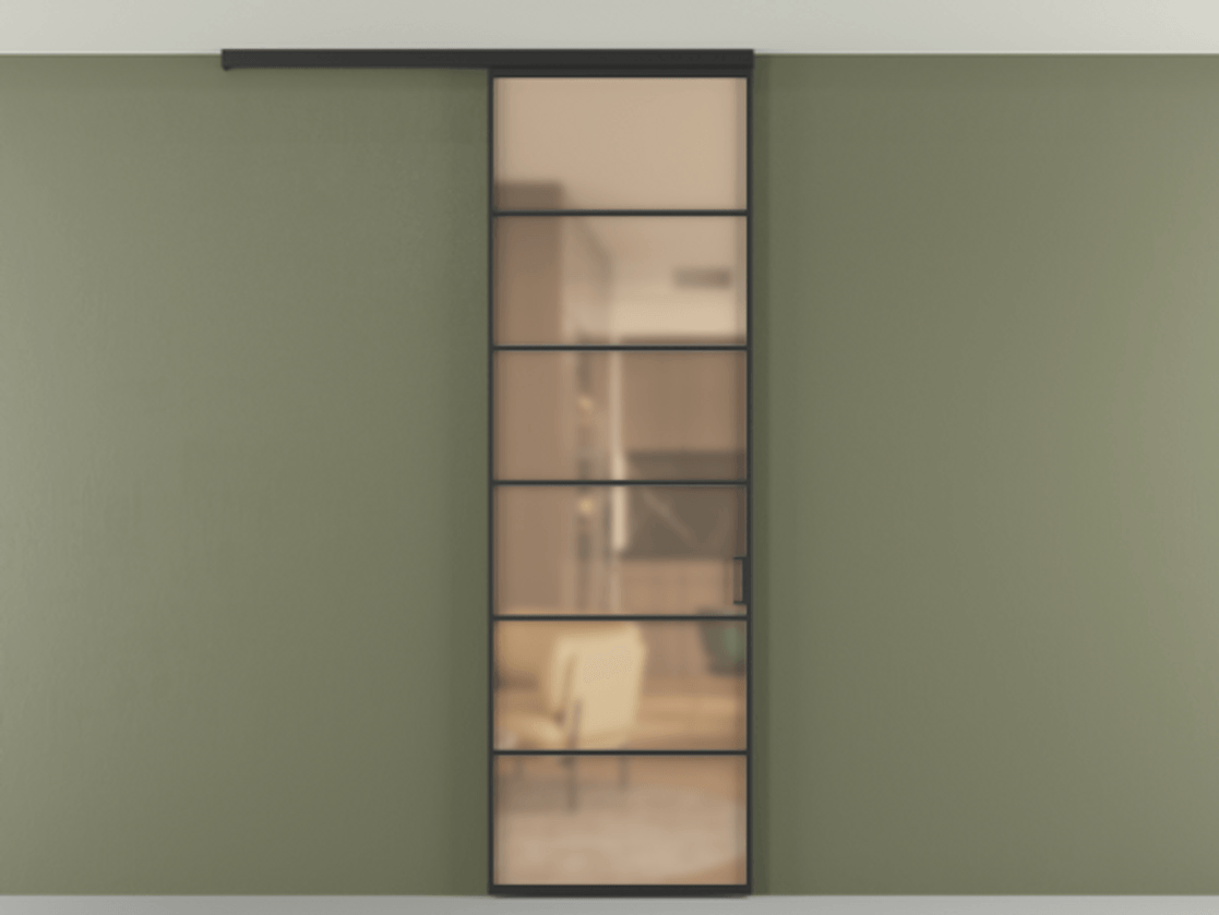 Перегородка Формато вдоль стены на потолок 1 створка АЛПР 040.04 Алюминий Черный Сатинированное оранжевое стекло, триплекс Цена 750651 ₸ | Volhovec