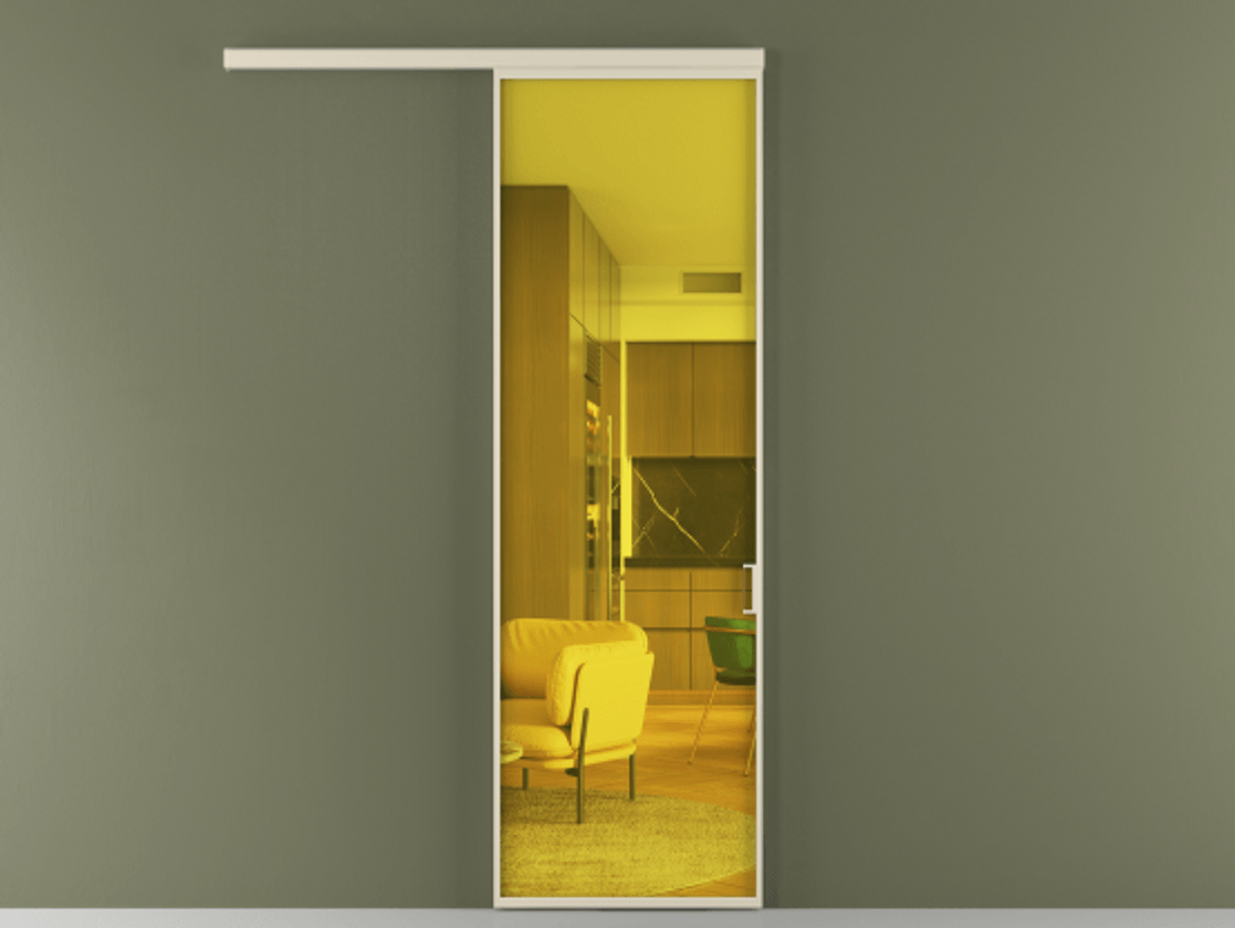 Перегородка Formato вдоль стены 1 створка АЛПР 040.01 Алюминий бежево-серый Прозрачное жёлтое стекло, триплекс Цена 635000 ₸  | Volhovec