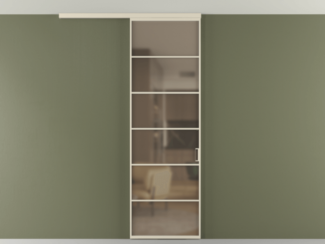 Перегородка Formato вдоль стены на потолок 1 створка АЛПР 040.04 Алюминий бежево-серый Сатинированное бронзовое стекло, триплекс Цена 780895 ₸ | Volhovec