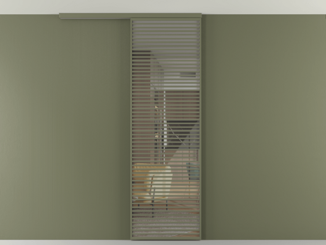 Перегородка Формато вдоль стены на потолок 1 створка АЛПР 040.07 Алюминий оливковый тёмный Рефлективное прозрачное стекло "Стопсол", калёное Цена 1463828 ₸ | Volhovec