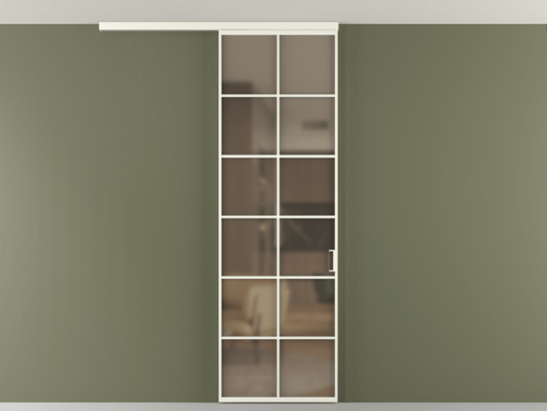 Перегородка Формато вдоль стены на потолок 1 створка АЛПР 040.05 Алюминий жемчужный Сатинированное бронзовое стекло, триплекс Цена 815361 ₸ | Volhovec