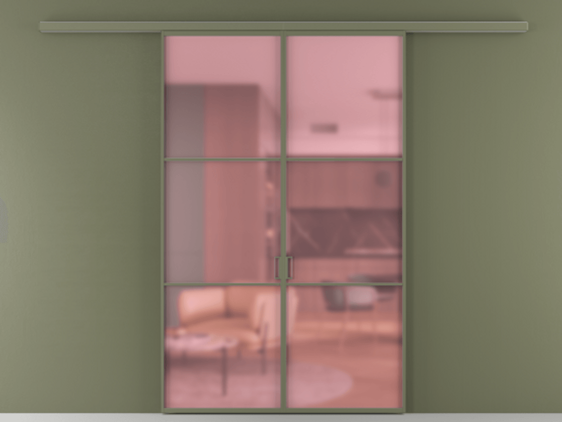 Перегородка Formato вдоль стены 2 створки АЛПР 040.03 Алюминий оливковый тёмный Сатинированное розовое стекло, триплекс Цена 1266500 ₸ | Volhovec