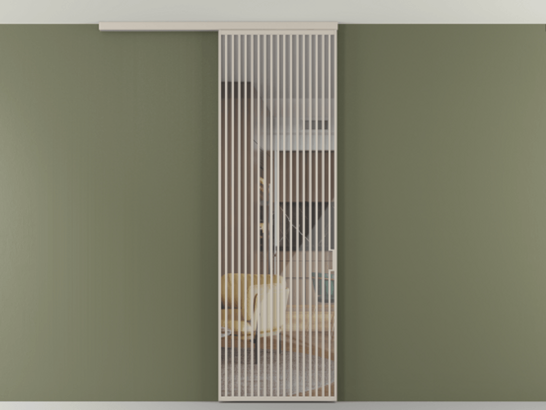 Перегородка Формато вдоль стены на потолок 1 створка АЛПР 040.06 Алюминий светло-бежевый Рефлективное прозрачное стекло "Стопсол", калёное Цена 1463828 ₸ | Volhovec