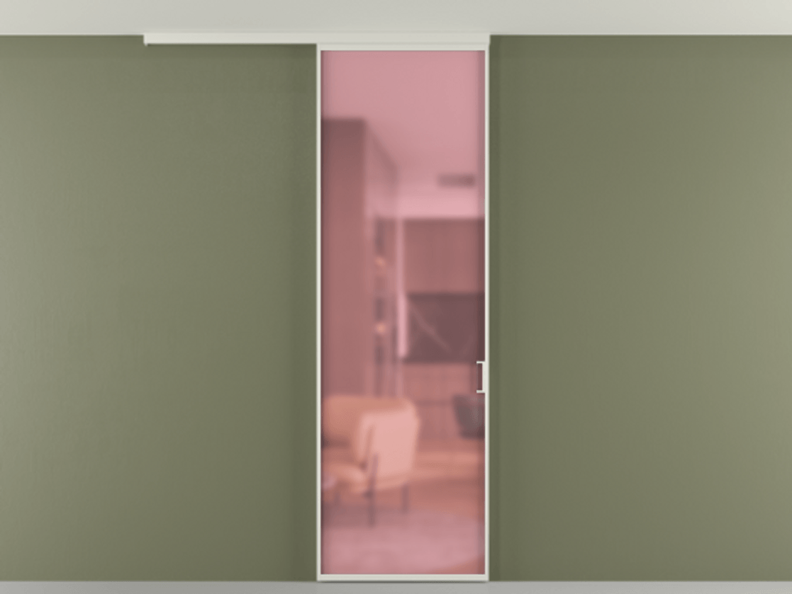 Перегородка Формато вдоль стены на потолок 1 створка АЛПР 040.01 Алюминий Белый Сатинированное розовое стекло, триплекс Цена 672065 ₸ | Volhovec