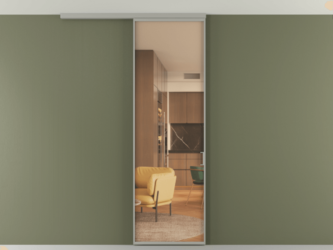 Перегородка Формато вдоль стены на потолок 1 створка АЛПР 040.01 Алюминий нейтральный серый Прозрачное оранжевое стекло, триплекс Цена 698563 ₸ | Volhovec