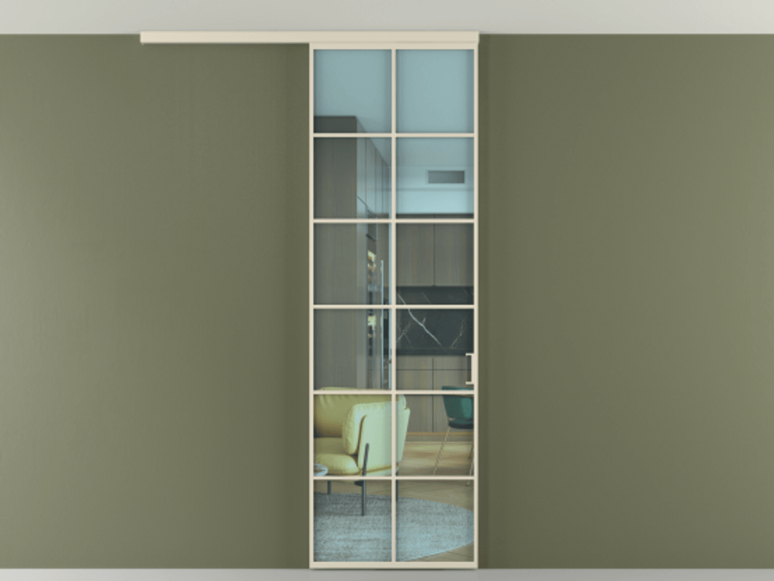 Перегородка Formato вдоль стены на потолок 1 створка АЛПР 040.05 Алюминий бежево-серый Прозрачное голубое стекло, триплекс Цена 786800 ₸ | Volhovec