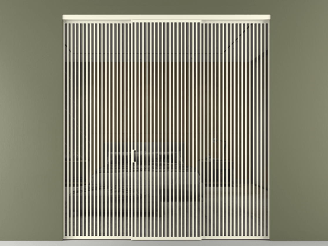 Перегородка Формато внутри проёма 3 створки АЛПР 040.06 Алюминий молочно-белый Рефлективное серое стекло "Стопсол", калёное Цена 4623696 ₸ | Volhovec