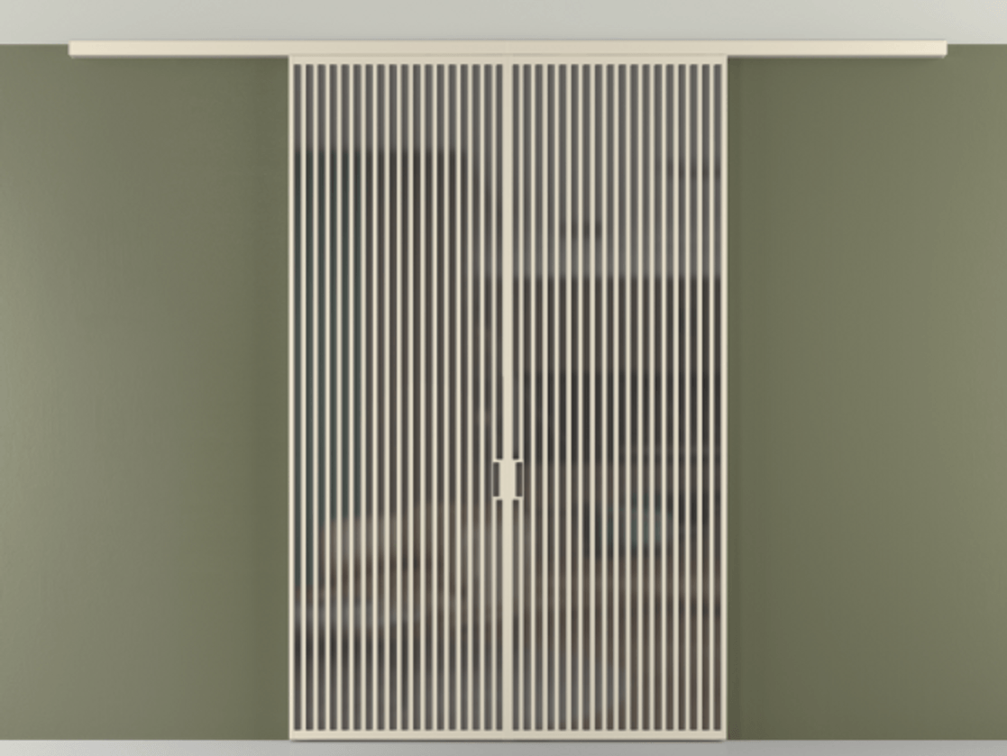 Перегородка Формато вдоль стены на потолок 2 створки АЛПР 040.06 Алюминий бежево-серый Сатинированное серое стекло, триплекс Цена 2777211 ₸ | Volhovec