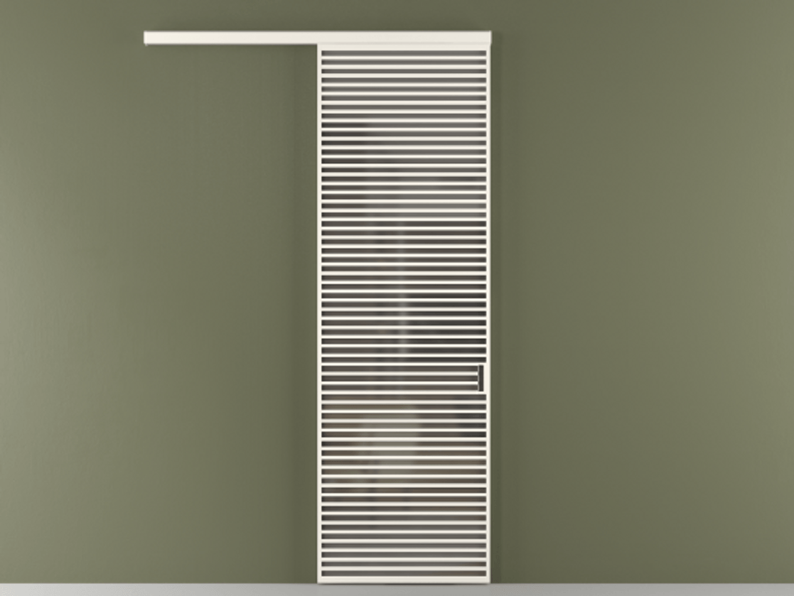 Перегородка Formato вдоль стены 1 створка АЛПР 040.07 Алюминий пудровый белый Сатинированное серое стекло, триплекс Цена 1151160 ₸  | Volhovec