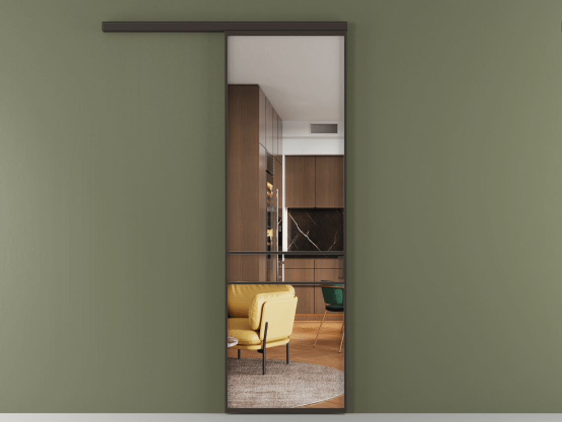 Перегородка Формато вдоль стены 1 створка АЛПР 040.02 Алюминий антрацит Прозрачное стекло "Кристал Вижн", калёное Цена 850349 ₸  | Volhovec