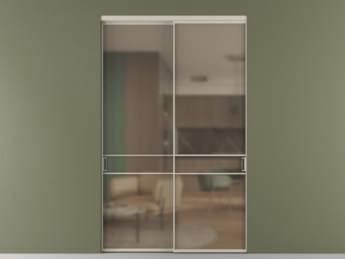 Перегородка Formato внутри проёма 2 створки АЛПР 040.02 Алюминий светло-бежевый Сатинированное бронзовое стекло, триплекс Цена 2884750 ₸  | Volhovec