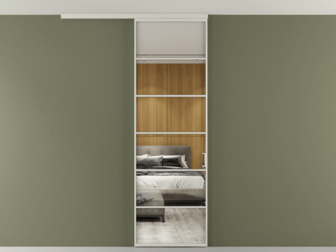 Перегородка Формато вдоль стены на потолок 1 створка АЛПР 040.04 Алюминий тёплый серый Двустороннее зеркало, триплекс , триплекс 6 мм Цена 780895 ₸ | Volhovec