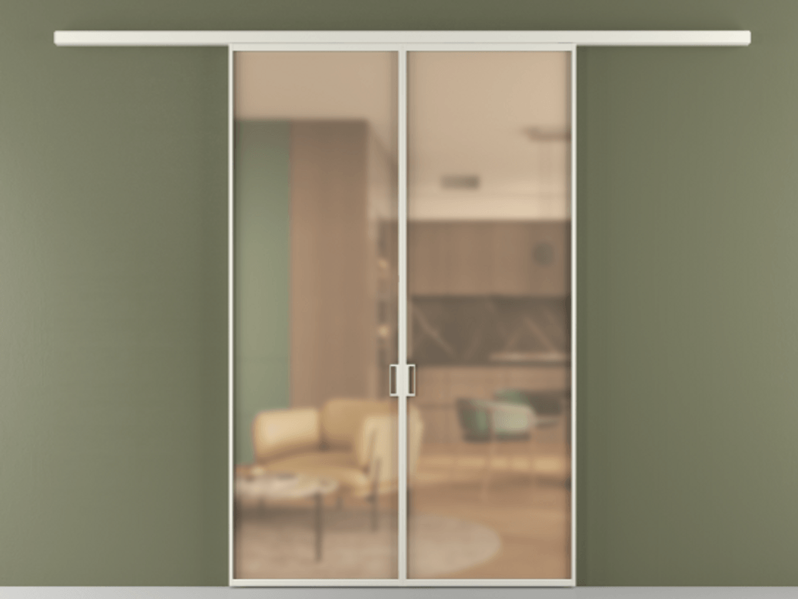 Перегородка Formato вдоль стены 2 створки АЛПР 040.01 Алюминий Белый Сатинированное оранжевое стекло, триплекс Цена 1331000 ₸ | Volhovec