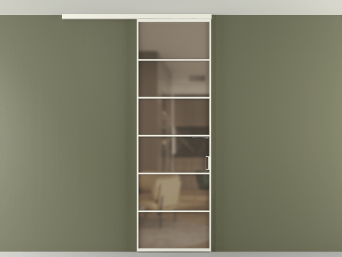 Перегородка Формато вдоль стены на потолок 1 створка АЛПР 040.04 Алюминий жемчужный Сатинированное бронзовое стекло, триплекс Цена 815361 ₸ | Volhovec