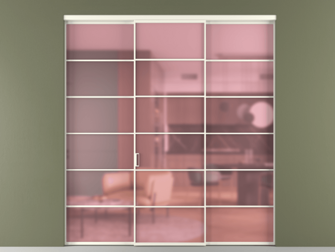 Перегородка Formato внутри проёма 3 створки АЛПР 040.04 Алюминий жемчужный Сатинированное розовое стекло, триплекс Цена 1667700 ₸ | Volhovec