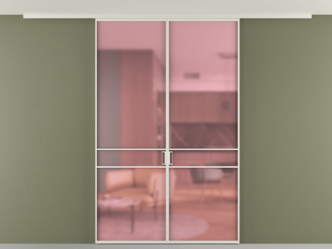 Перегородка Формато вдоль стены на потолок 2 створки АЛПР 040.02 Алюминий Белый Сатинированное розовое стекло, триплекс Цена 1357587 ₸ | Volhovec