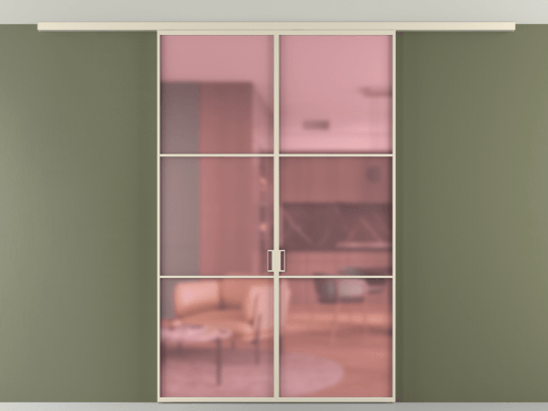 Перегородка Формато вдоль стены на потолок 2 створки АЛПР 040.03 Алюминий бежево-серый Сатинированное розовое стекло, триплекс Цена 1410809 ₸ | Volhovec