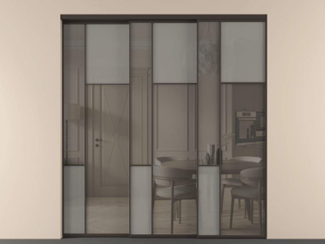 Перегородка Mosaic внутри проёма 3 створки с синхронным механизмом АЛПР 041.11 Алюминий антрацит Сатинированное серое стекло, триплекс, 6 мм + Прозрачное серое стекло, триплекс. Цена 3306668 ₸ . Фабрика дверей Волховец 8 (800) 551 43 19 Перегородка Mosaic внутри проёма 3 створки с синхронным механизмом АЛПР 041.11 Алюминий антрацит Сатинированное серое стекло, триплекс, 6 мм + Прозрачное серое стекло, триплекс Цена 3306668 ₸ | Volhovec