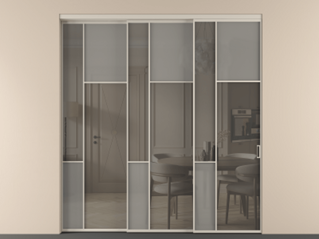 Перегородка Мозаик внутри проёма 3 створки с синхронным механизмом АЛПР 041.11 Алюминий светло-бежевый Сатинированное серое стекло, триплекс, 6 мм + Прозрачное серое стекло, триплекс. Цена 3306668 ₸ . Фабрика дверей Волховец 8 (800) 551 43 19 Перегородка Мозаик внутри проёма 3 створки с синхронным механизмом АЛПР 041.11 Алюминий светло-бежевый Сатинированное серое стекло, триплекс, 6 мм + Прозрачное серое стекло, триплекс Цена 3306668 ₸ | Volhovec