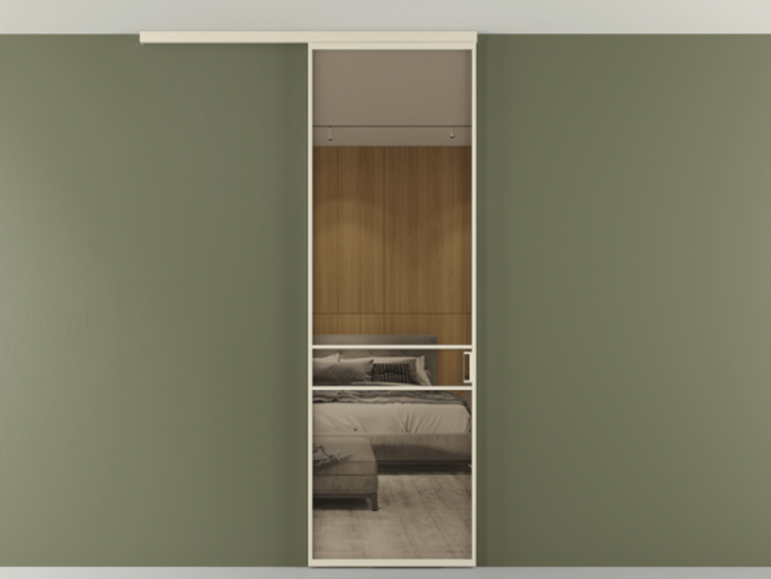 Перегородка Formato вдоль стены на потолок 1 створка АЛПР 040.02 Алюминий бежево-серый Рефлективное бронзовое стекло "Стопсол", калёное Цена 948856 ₸ | Volhovec