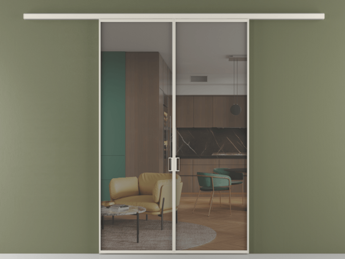 Перегородка Формато вдоль стены 2 створки АЛПР 040.01 Алюминий облачно-серый Прозрачное серое стекло, триплекс Цена 1416366 ₸ | Volhovec