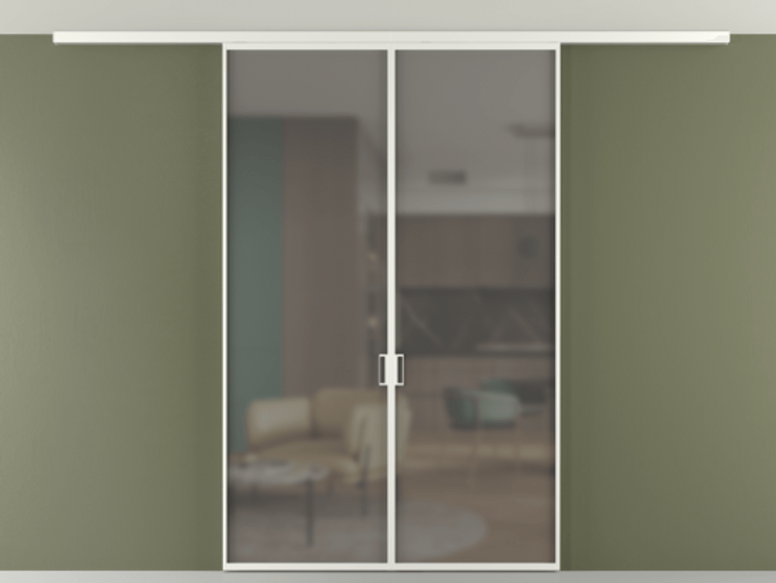 Перегородка Формато вдоль стены на потолок 2 створки АЛПР 040.01 Алюминий светло-серый Сатинированное серое стекло, триплекс Цена 1343450 ₸ | Volhovec