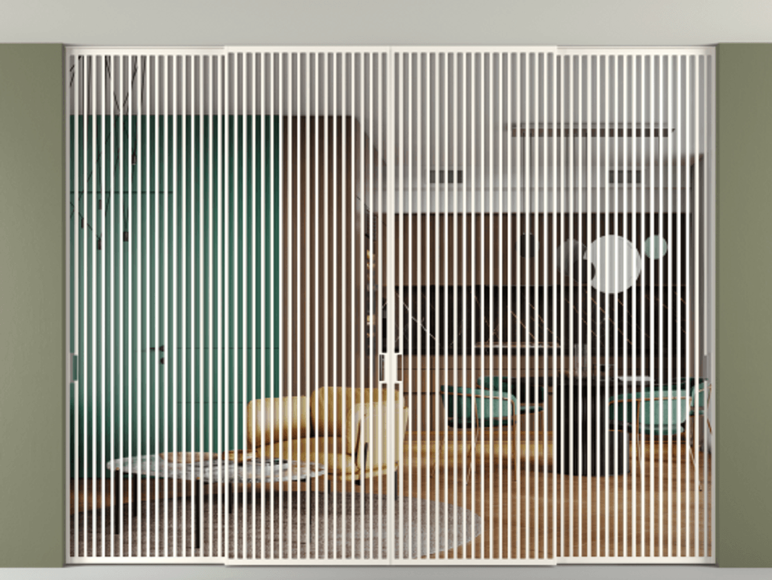 Перегородка Формато внутри проёма скрытое крепление в потолок 4 створки АЛПР 040.06 Алюминий пудровый белый Прозрачное стекло "Кристал Вижн", калёное Цена 6500088 ₸ | Volhovec