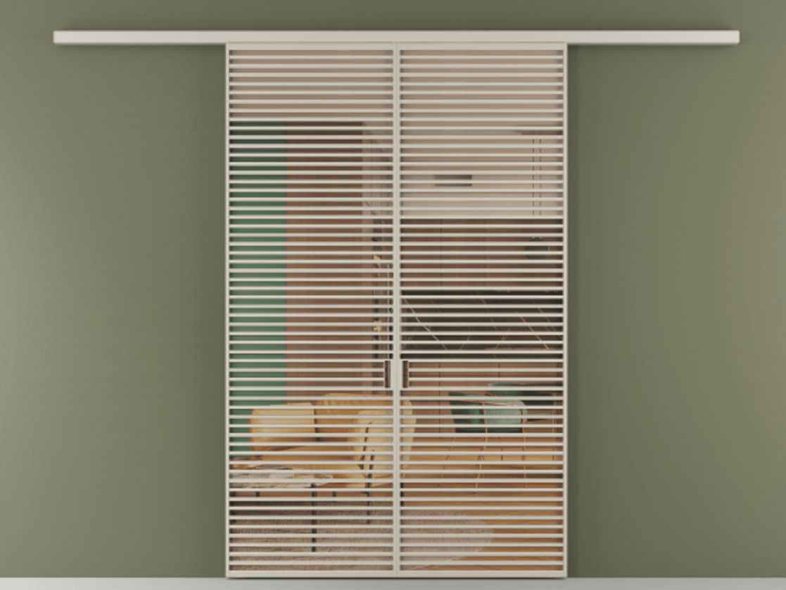 Перегородка Формато вдоль стены 2 створки АЛПР 040.07 Алюминий светло-бежевый Прозрачное оранжевое стекло, триплекс Цена 2588922 ₸ | Volhovec