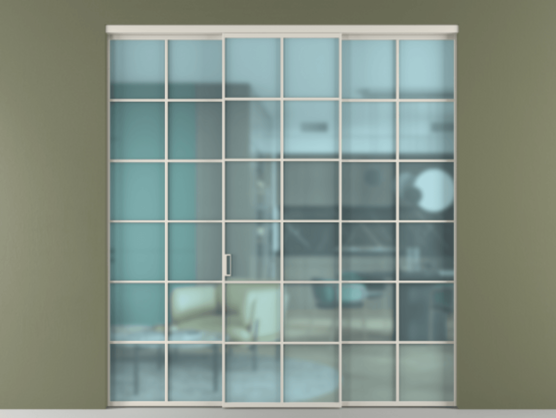 Перегородка Formato внутри проёма 3 створки АЛПР 040.05 Алюминий облачно-серый Сатинированное голубое стекло, триплекс Цена 1667700 ₸ | Volhovec